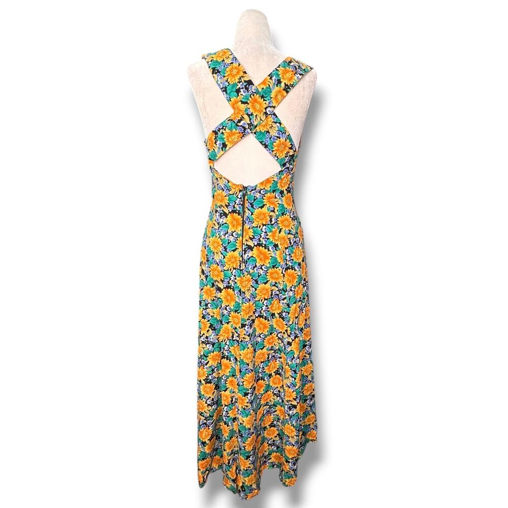 Vintage All That Jazz Floral Maxi Dress Open Cross Back Sunflower Garden Party - Picture 5 of 11